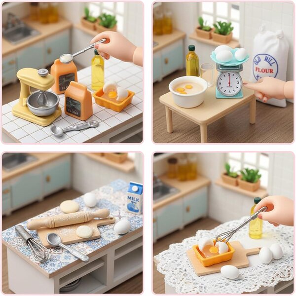 Prasacco 16-teiliges Miniatur-Küchenset: Mixer, Waage, Mehl und anderes realistisches Zubehör