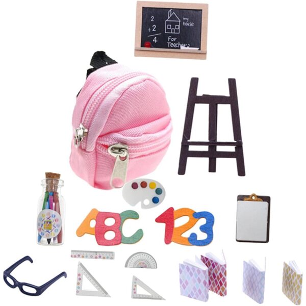 VICASKY Mini-Rucksack und Schreibwaren-Set für die Puppenhaus-Spieleschule