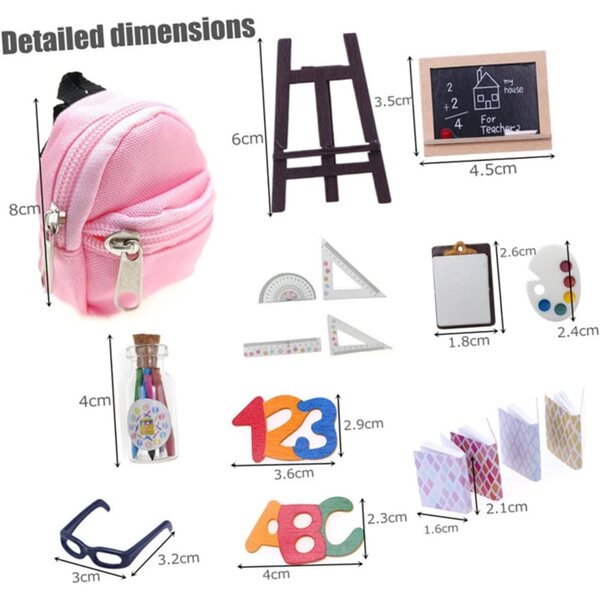 VICASKY Mini-Rucksack und Schreibwaren-Set für die Puppenhaus-Spieleschule