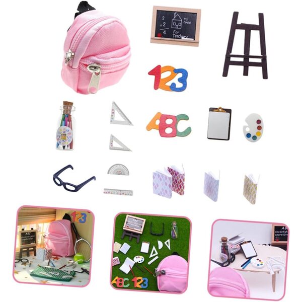 VICASKY Mini-Rucksack und Schreibwaren-Set für die Puppenhaus-Spieleschule