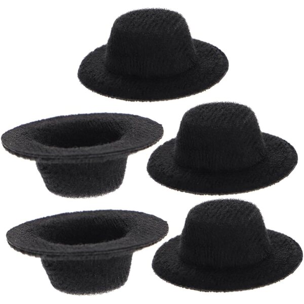 Gatuida Set mit 5 schwarzen Mini-Hüten für Puppen und kreative Hobbys aus Stoff