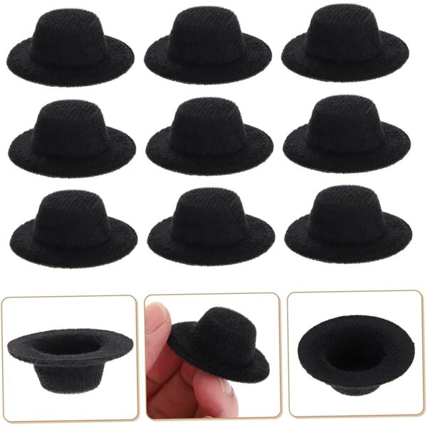 Gatuida Set mit 5 schwarzen Mini-Hüten für Puppen und kreative Hobbys aus Stoff