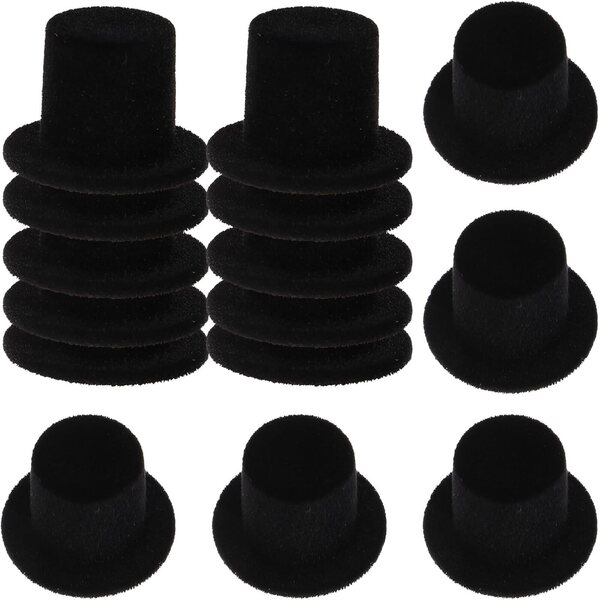 SEWACC 20 Mini-dekorative schwarze Hüte für Puppen und kreative Hobbys