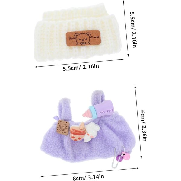 HEMOTON Komplettes Kleidungsset für Puppen mit Latzhose und Haube aus weißer Wolle