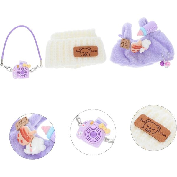HEMOTON Komplettes Kleidungsset für Puppen mit Latzhose und Haube aus weißer Wolle
