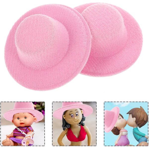20 Mini Cappelli in Tessuto Rosa per Bambole - Accessori Decorativi Gatuida