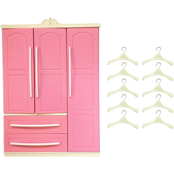 Puppengarderobe mit aufklappbarer Schublade und 10 weißen Kleiderbügeln, elegante Dekoration