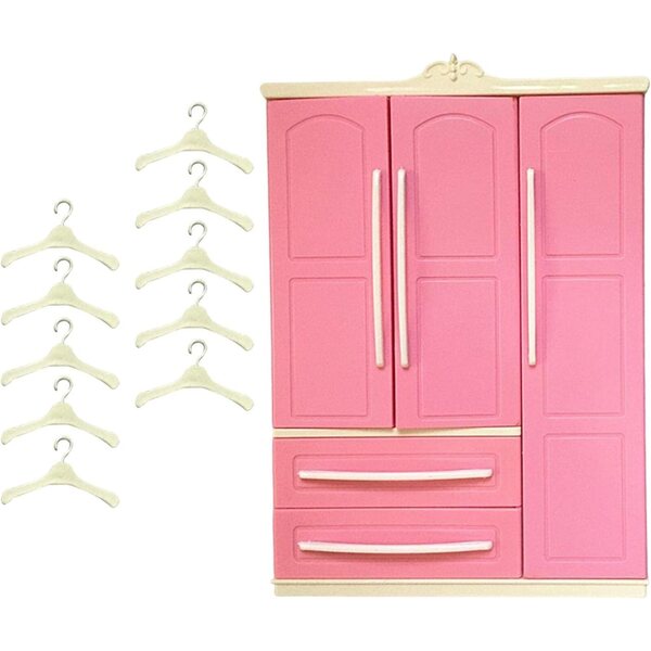 Puppengarderobe mit aufklappbarer Schublade und 10 weißen Kleiderbügeln, elegante Dekoration