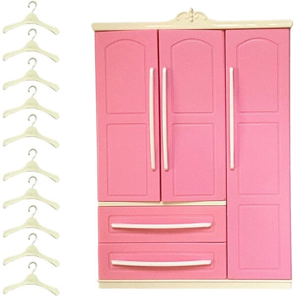 Puppengarderobe mit aufklappbarer Schublade und 10 weißen Kleiderbügeln, elegante Dekoration