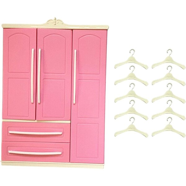 Puppengarderobe mit aufklappbarer Schublade und 10 weißen Kleiderbügeln, elegante Dekoration
