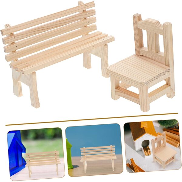 Set Miniature SEWACC: Banco e Sedia in Legno per Casa di Bambola, Arredo Giardino e Salotto