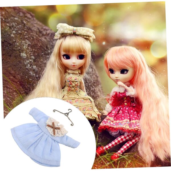 HEMOTON Robe vintage blu con pizzo per bambole, accessorio casa bambole miniatura