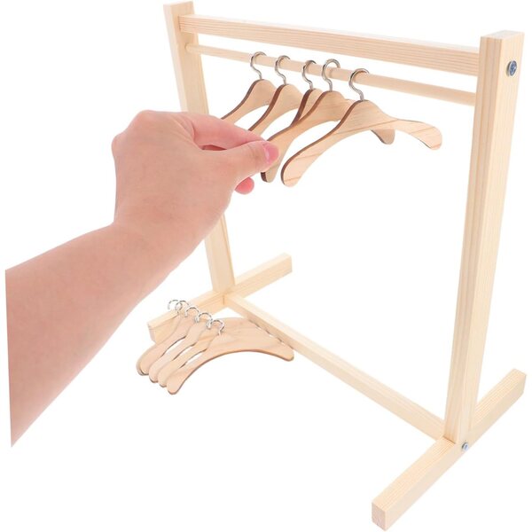 VICASKY Holzständer für Puppenkleidung mit 10 Mini-Kleiderbügeln 30 cm