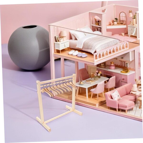 VICASKY Holzständer für Puppenkleidung mit 10 Mini-Kleiderbügeln 30 cm