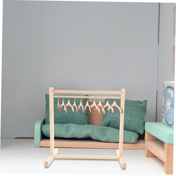 VICASKY Holzständer für Puppenkleidung mit 10 Mini-Kleiderbügeln 30 cm