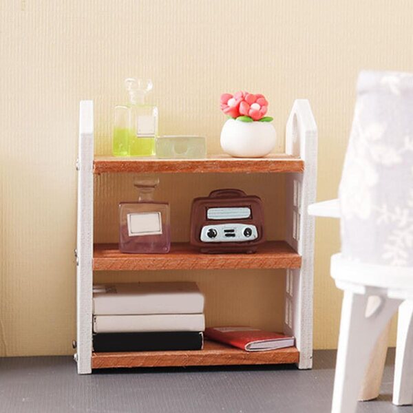 Mini Libreria in Legno a 3 Livelli per Casa delle Bambole - Scaffale Decorativo e Funzionale