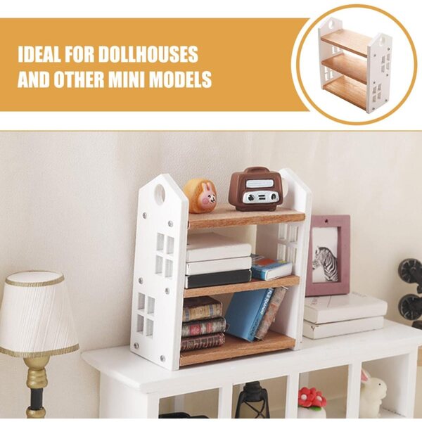 Mini Libreria in Legno a 3 Livelli per Casa delle Bambole - Scaffale Decorativo e Funzionale