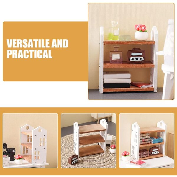 Mini Libreria in Legno a 3 Livelli per Casa delle Bambole - Scaffale Decorativo e Funzionale