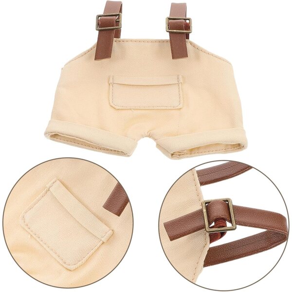 Gatuida Beige Jeansoverall für Puppen, Modekleidung für Stofftiere 17 cm