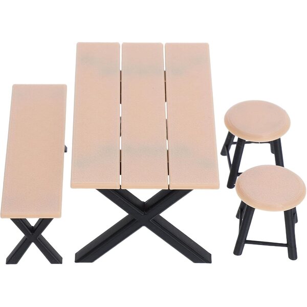 Gatuida set 4 pezzi mobili miniatura per casa delle bambole: tavolo, panca e sgabelli