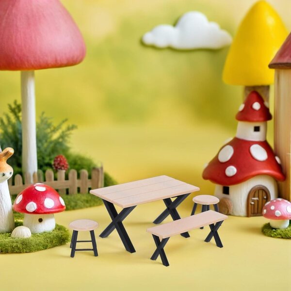 Gatuida set 4 pezzi mobili miniatura per casa delle bambole: tavolo, panca e sgabelli