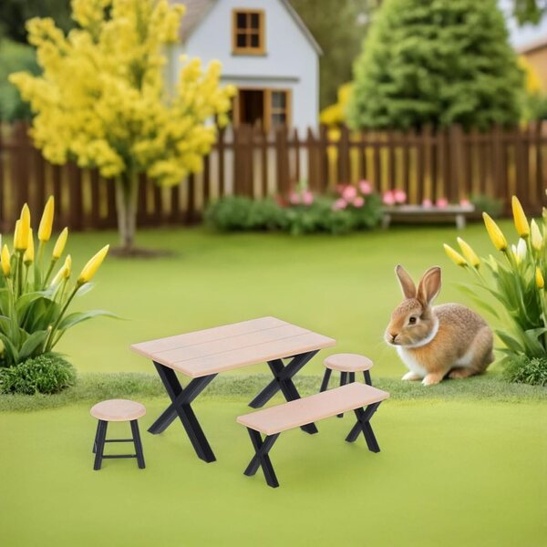 Gatuida set 4 pezzi mobili miniatura per casa delle bambole: tavolo, panca e sgabelli