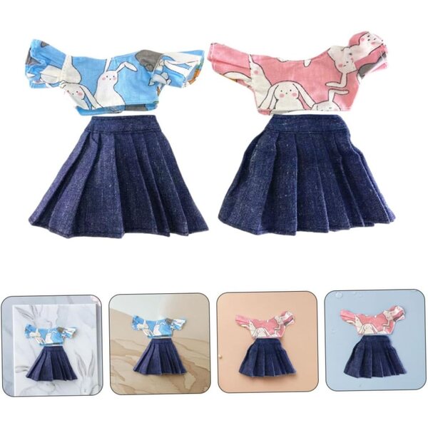 Gatuida Set mit 2 Puppenkleidern, 30 cm, Kaninchen-Thema, aus weichem Stoff