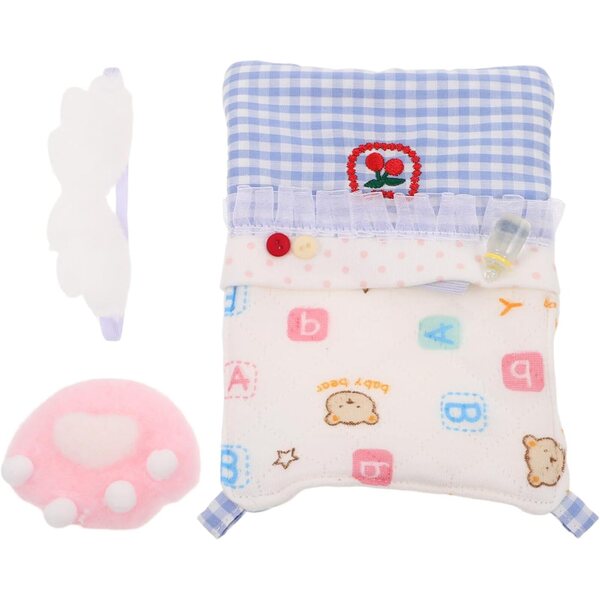 Set Completo Letto per Bambole con Coperta, Cuscino e Mascherina Occhi in Cotone