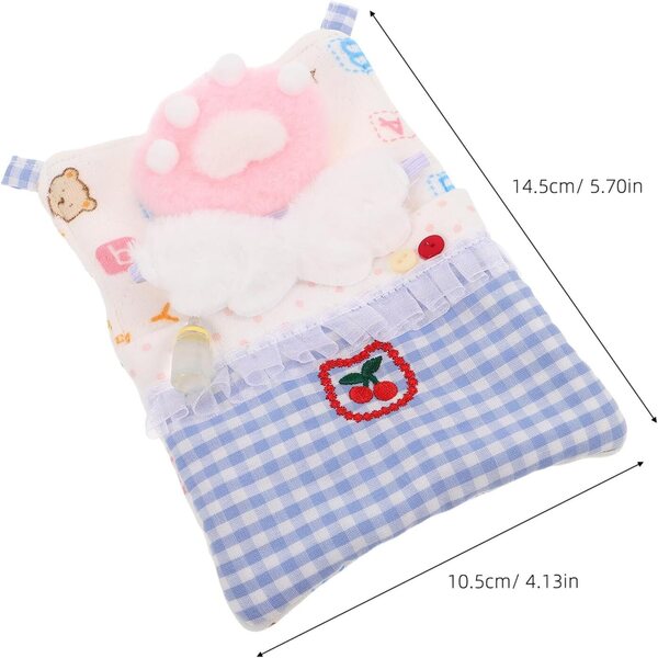 Set Completo Letto per Bambole con Coperta, Cuscino e Mascherina Occhi in Cotone
