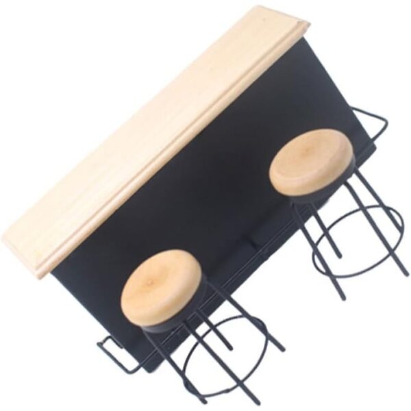 Set Miniatura Bar con Bancone e 2 Sedie in Legno per Casa delle Bambole e Decorazioni