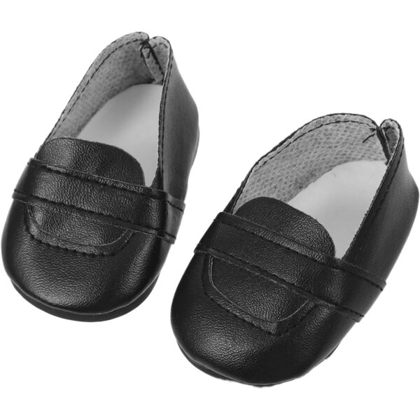 VICASKY Mini-Schuhe für Puppen, 18 cm, dekorative Miniatur-Schuhe aus schwarzem PU