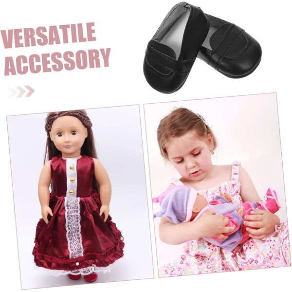 VICASKY Mini-Schuhe für Puppen, 18 cm, dekorative Miniatur-Schuhe aus schwarzem PU
