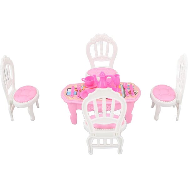 Yctze Set Miniatura Tavolo e Sedie per Casa delle Bambole 1:16 con Stoviglie Colorate