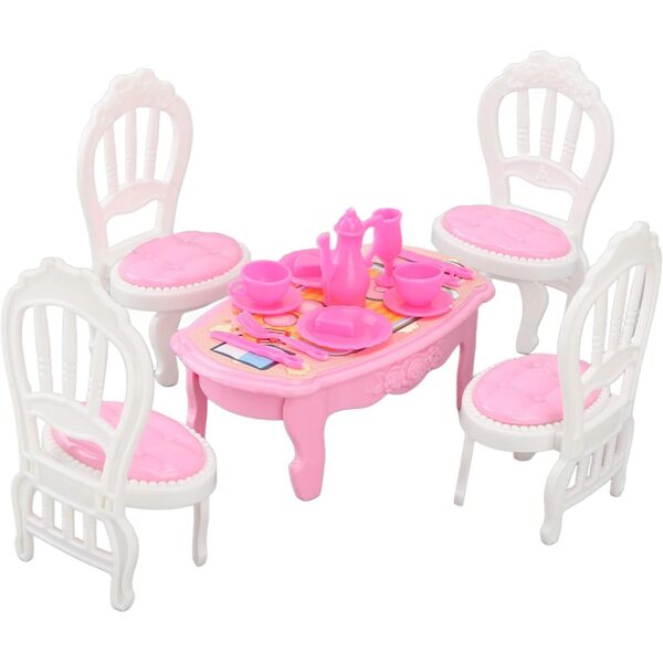 Yctze Set Miniatura Tavolo e Sedie per Casa delle Bambole 1:16 con Stoviglie Colorate