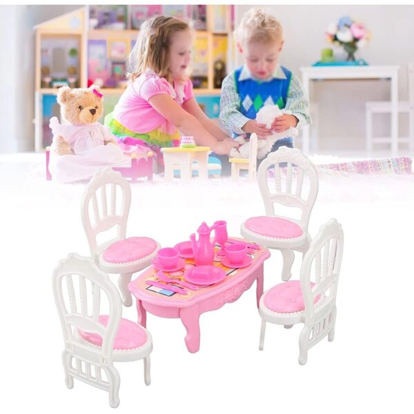 Yctze Set Miniatura Tavolo e Sedie per Casa delle Bambole 1:16 con Stoviglie Colorate