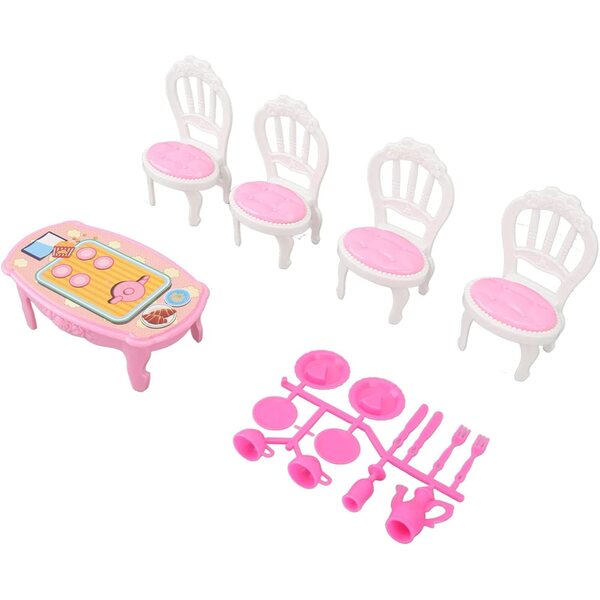 Yctze Set Miniatura Tavolo e Sedie per Casa delle Bambole 1:16 con Stoviglie Colorate