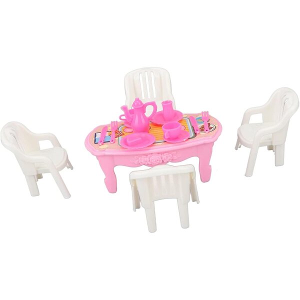 Yctze Miniatur-Stühle und Esstisch-Set 1:16 für Puppenhaus mit Geschirr