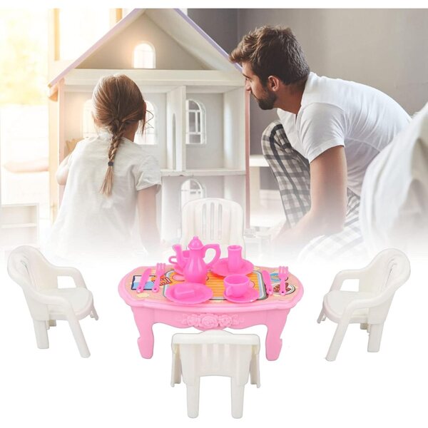 Yctze Set Miniatura Sedie e Tavolo da Pranzo 1:16 per Casa delle Bambole con Stoviglie