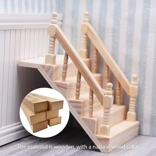 Puppenhausmaßstab aus Holz im Maßstab 1:12 mit Handlauf – unbemaltes DIY-Modell