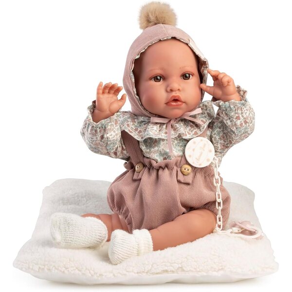 Erika-Neugeborenenpuppe, 42 cm, weicher Körper mit Decke, Blumenstrampler und Haube mit Bommel