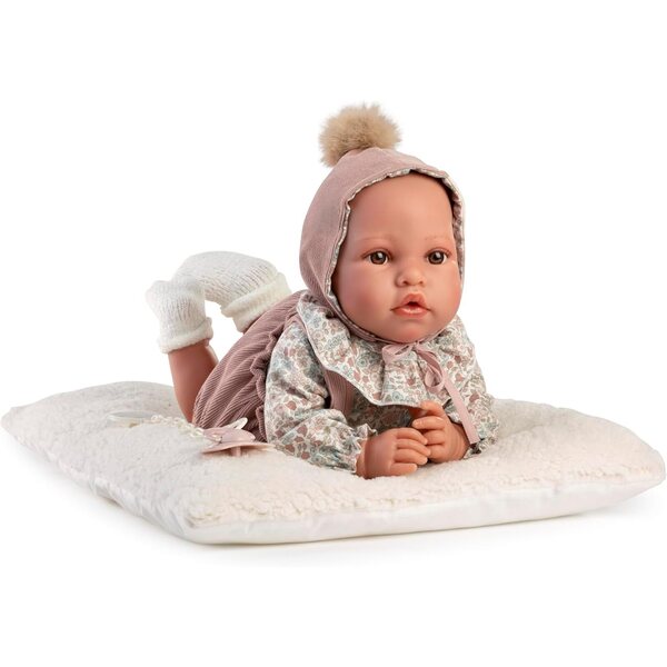 Erika-Neugeborenenpuppe, 42 cm, weicher Körper mit Decke, Blumenstrampler und Haube mit Bommel