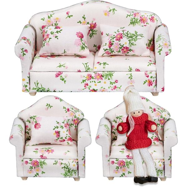 Divano per casa delle bambole in legno e tessuto, miniatura scala 1:12 elegante e resistente