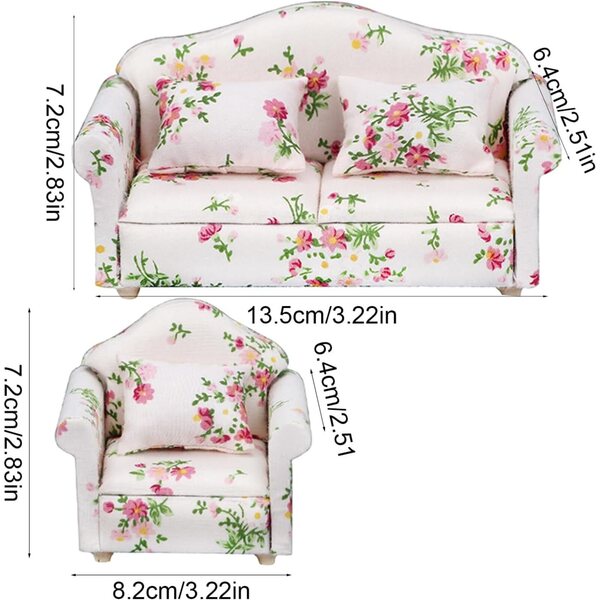Divano per casa delle bambole in legno e tessuto, miniatura scala 1:12 elegante e resistente