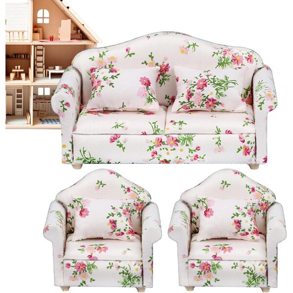 Divano per casa delle bambole in legno e tessuto, miniatura scala 1:12 elegante e resistente
