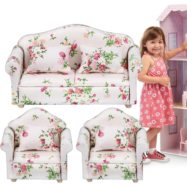 Divano per casa delle bambole in legno e tessuto, miniatura scala 1:12 elegante e resistente