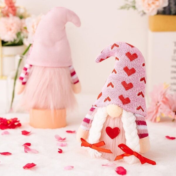 Pupazzo senza volto rosa 22 cm con cuore - decorazione romantica per San Valentino e matrimoni