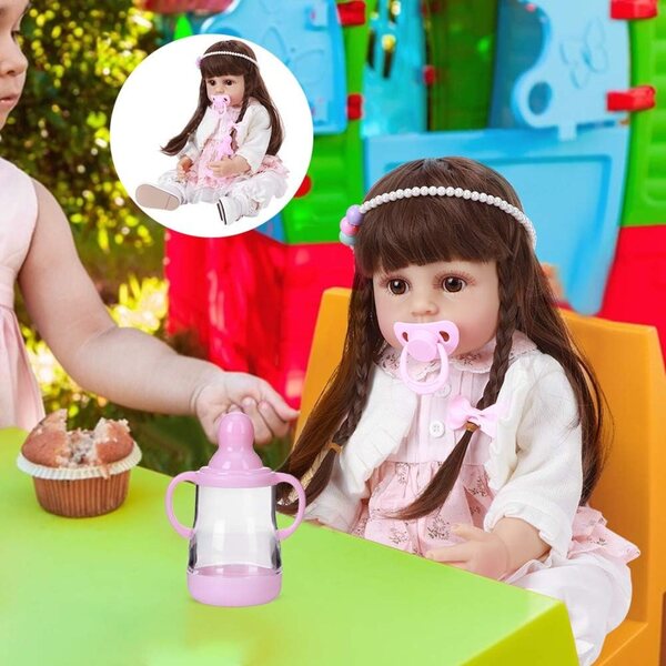Brrnoo Baby realistische Silikonpuppen 55 cm mit braunem Haar und komplettem Zubehör