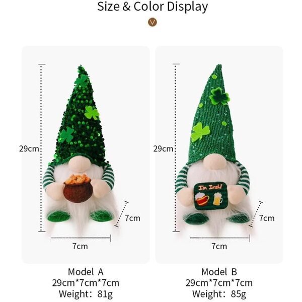 Pupazzo nano in peluche Saint-Patrick con luci LED calde - Decorazione casa e ufficio
