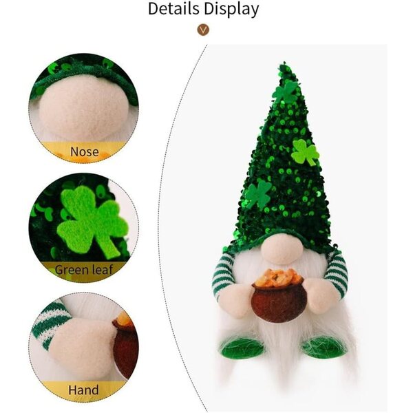 Pupazzo nano in peluche Saint-Patrick con luci LED calde - Decorazione casa e ufficio