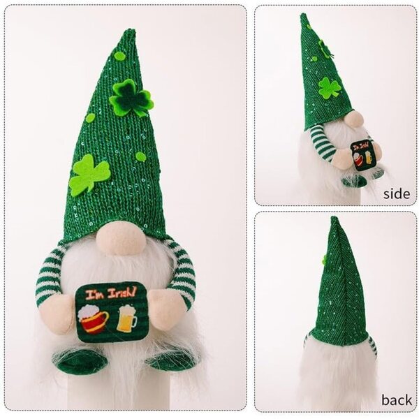 Pupazzo nano in peluche Saint-Patrick con luci LED calde - Decorazione casa e ufficio